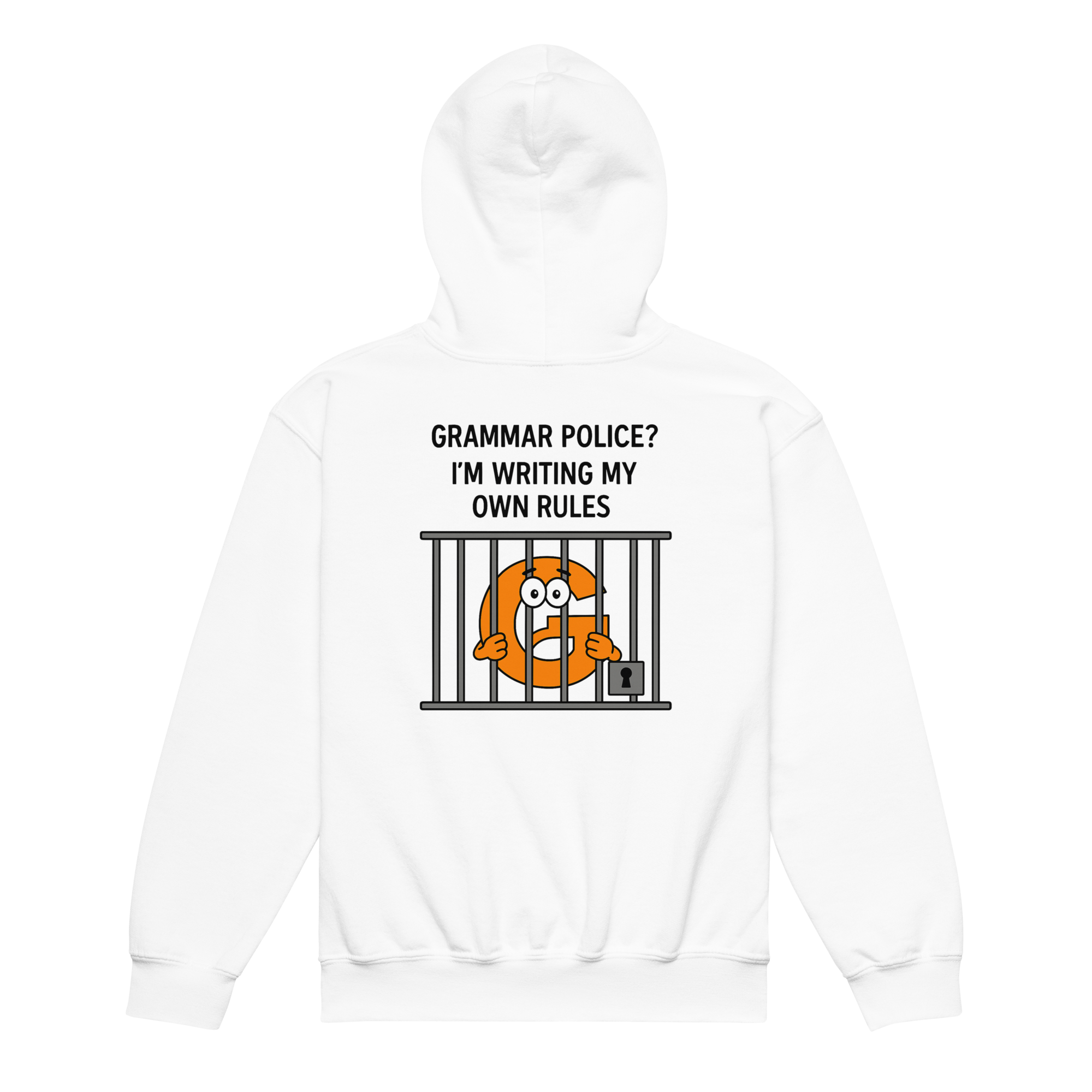 youth white grammar police hoodie