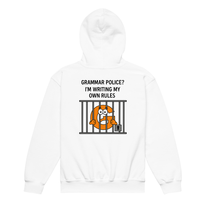 youth white grammar police hoodie