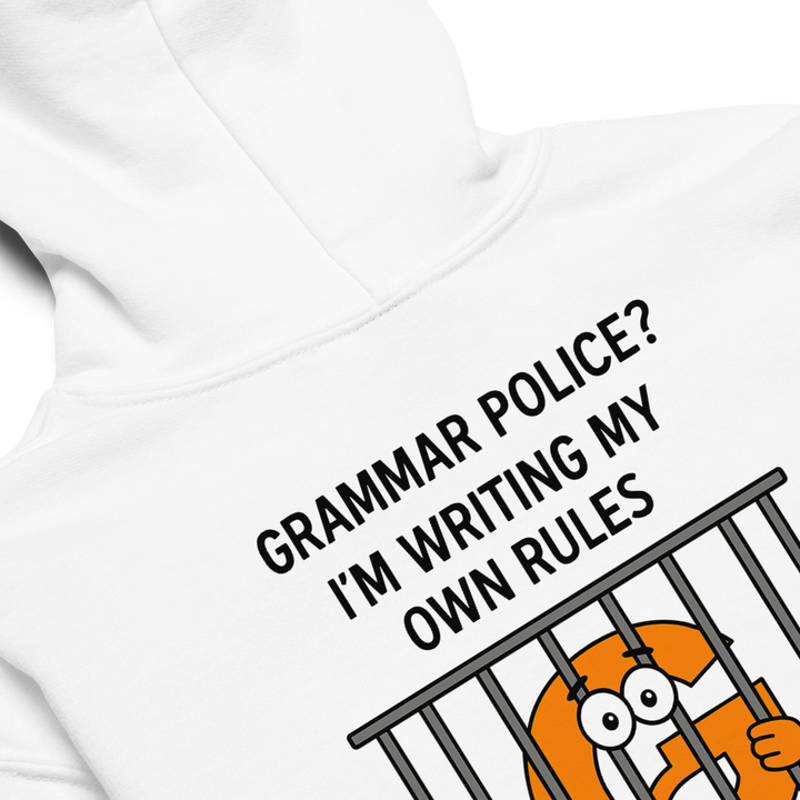 youth white grammar police hoodie